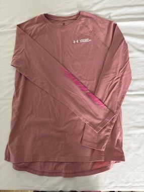 Under Armour Mauve Long Sleeve Performance Shirt with Pink Script